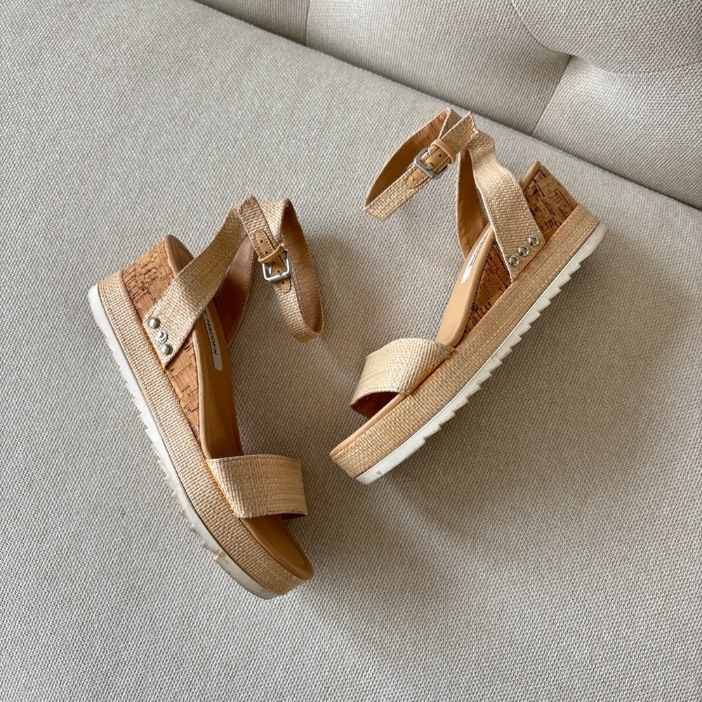 Steve Madden Canvas Cork Low Wedges Sandals Size 6.5